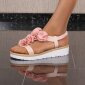 Flat womens strappy sandals with flowers pink