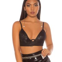 Sexy bauchfreies Party Träger-Top mit Glitzer Schwarz