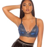 Sexy bauchfreies Party Träger-Top mit Glitzer Blau