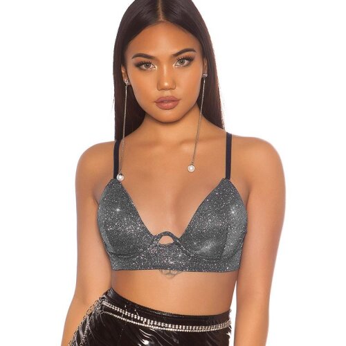 Sexy bauchfreies Party Träger-Top mit Glitzer Silber