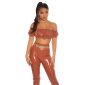 Sexy cropped womens off-the-shoulder top in latex look bronze