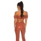 Sexy cropped womens off-the-shoulder top in latex look bronze