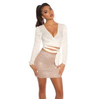 Bauchfreies Damen Wickelshirt aus Samt zum Binden Weiß