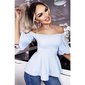 Schulterfreies Damen Shirt mit Schößchen Babyblau