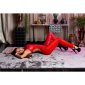 Sexy womens jumpsuit catsuit transparent wet look red