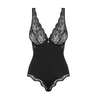 Sexy Damen String-Body Teddy Negligé mit Spitze Schwarz