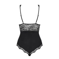 Sexy Damen String-Body Teddy Negligé mit Spitze Schwarz