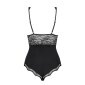 Sexy Damen String-Body Teddy Negligé mit Spitze Schwarz