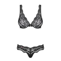 2 pcs womens lingerie set lace underwear bra thong black UK 14/16 (L/XL)
