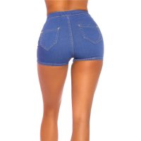 Sexy Damen Basic Stretch Jeans-Shorts High Waist Blau