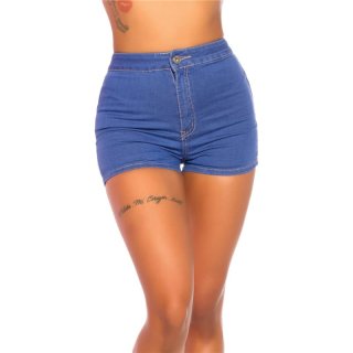 Sexy womens basic stretch jeans shorts high waist blue UK 8 (XS)