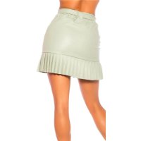 Faux leather pleated mini skirt with belt light green