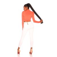 Cropped womens long-sleeved shirt with gathers coral