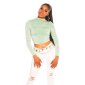 Cropped womens long-sleeved shirt with gathers light green