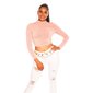 Cropped womens long-sleeved shirt with gathers pink
