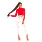 Cropped womens long-sleeved shirt with gathers red