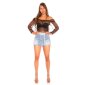 Damen Off-Shoulder Oberteil transparent mit Rüschen Schwarz