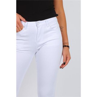 Sexy Damen Capri Jeans Stretch Hose Weiß