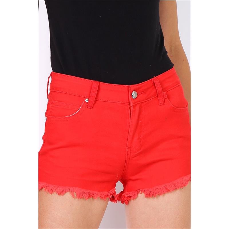 Ausgefranste kurze Damen Jeans-Hotpants € Shorts Rot, 29,95