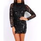 High neck glamour bodycon minidress with sequins black