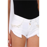 Ultra kurze Damen Jeans Hotpants Shorts ausgefranst Weiß...