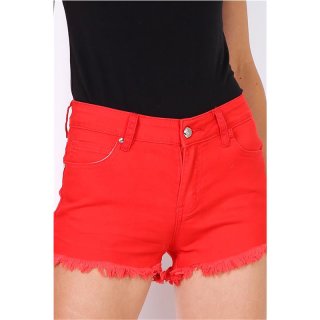 Kurze Damen Jeans Hotpants Shorts mit ausgefranstem Saum Rot 42 (XL)