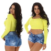 Cropped womens fine knit long sleeve shirt yellow