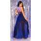 High Low Bandeau Abendkleid mit Pailletten und Chiffon Marine