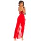 High low bandeau evening dress with sequins and chiffon red