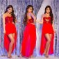 High Low Bandeau Abendkleid mit Pailletten und Chiffon Rot