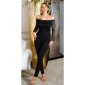 Damen Overall Hosenanzug mit Carmen-Ausschnitt Schwarz