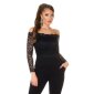 Damen Overall Hosenanzug mit Carmen-Ausschnitt Schwarz