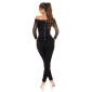 Damen Overall Hosenanzug mit Carmen-Ausschnitt Schwarz