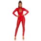 Clubwear Overall Catsuit Latex-Look mit Schürungen Rot