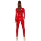 Clubwear Overall Catsuit Latex-Look mit Schürungen Rot