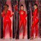 Sexy womens clubwear catsuit in latex look with lacings red UK 16 (XL)