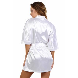 Kurzer Damen Satin-Morgenmantel Kimono Weiß, 23,95 €