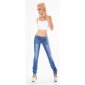 Trendy womens low-rise jeans with thick stitching blue