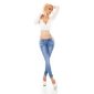 Skinny womens crashed look jeans with zips blue