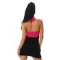 Short halterneck summer dress with flounces fuchsia-black