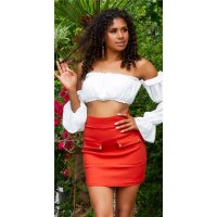 Sexy womens high waist mini skirt with pockets orange
