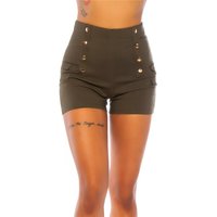 Sexy womens high waist stretch shorts with buttons khaki