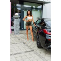 Sexy womens high waist stretch shorts with buttons khaki