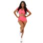 2 pcs womens jogging sport set shirt+shorts neon-coral