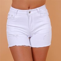 Sexy womens distressed stretch jeans hot pants shorts white