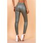 Sexy Damen Skinny Jeans in Leder-Look Wetlook Khaki