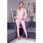 Slim-fit womens long sleeve jeans jumpsuit with belt pink
