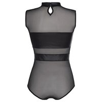 Transparent clubwear bodysuit made of tulle and wet look black