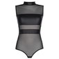 Transparent clubwear bodysuit made of tulle and wet look black
