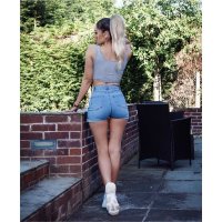 Womens turn-up jeans shorts hot pants blue